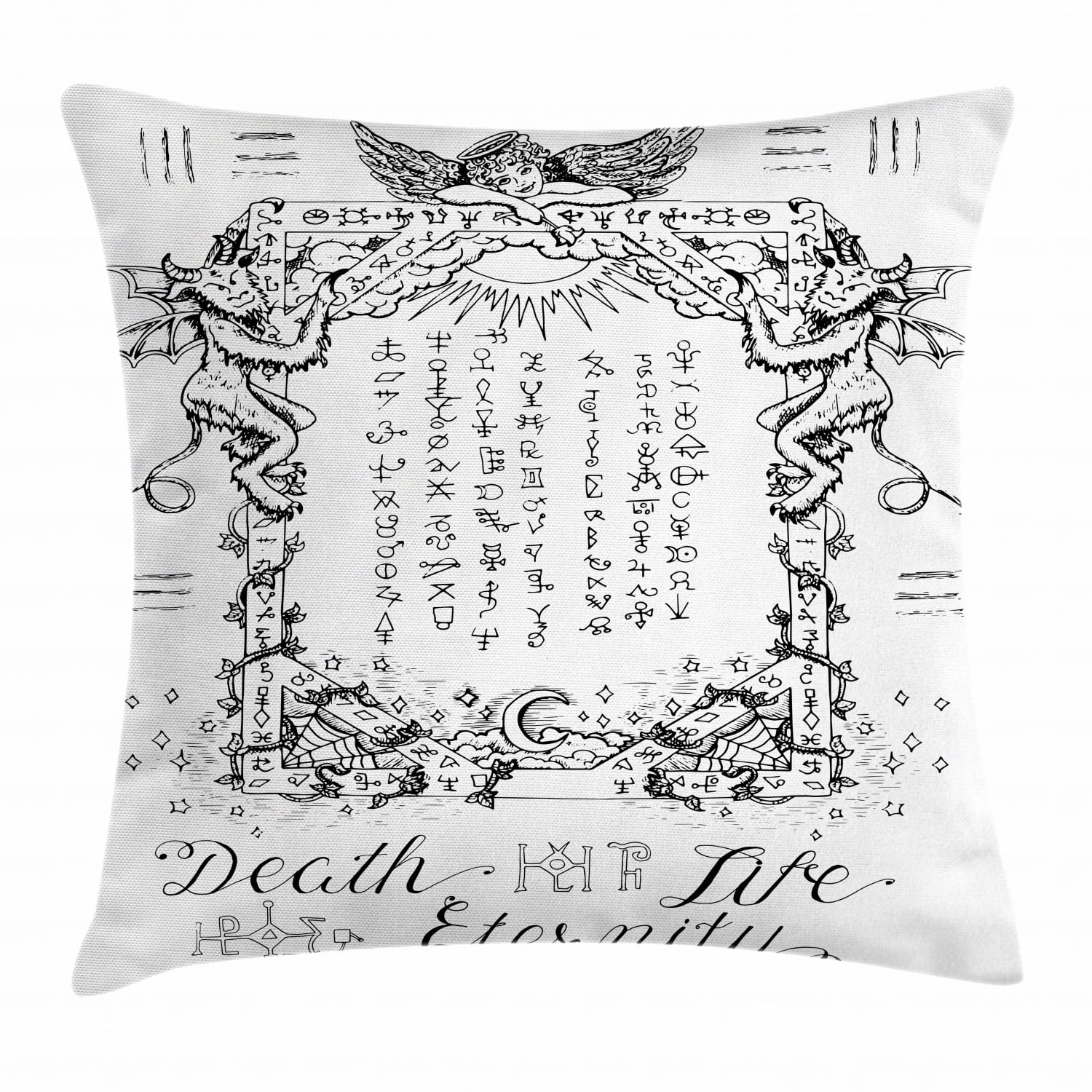 Occult Decor Throw Pillow Cushion Cover, Gothic Medieval Magic and