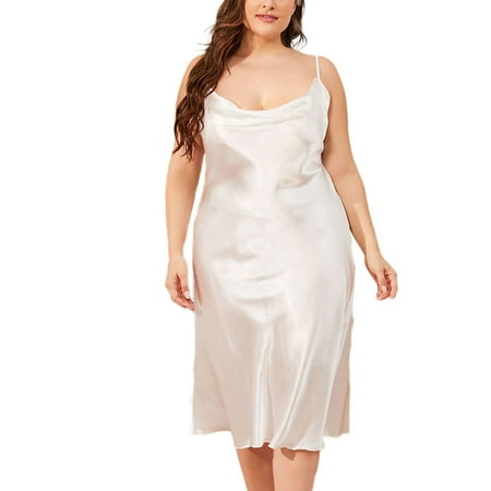 Plus Size Women Satin Nightgown Dress Silk Sleeveless Long Chemise Lingerie Sleepwear Ladies Sleeping Pajamas Dress