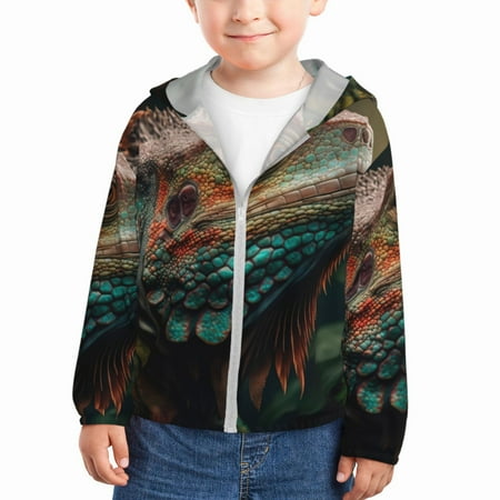 

Lukts Realistic Colorful Chameleon Print Children s Long-Sleeved Sun Protection Clothing Hooded Sweatshirts for Boys and Girls Outdoor Sports-3 Years
