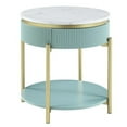 thumbnail image 3 of Ville 23 Inch Round Side End Table White Faux Marble Top Teal Reeded Edge, 3 of 6