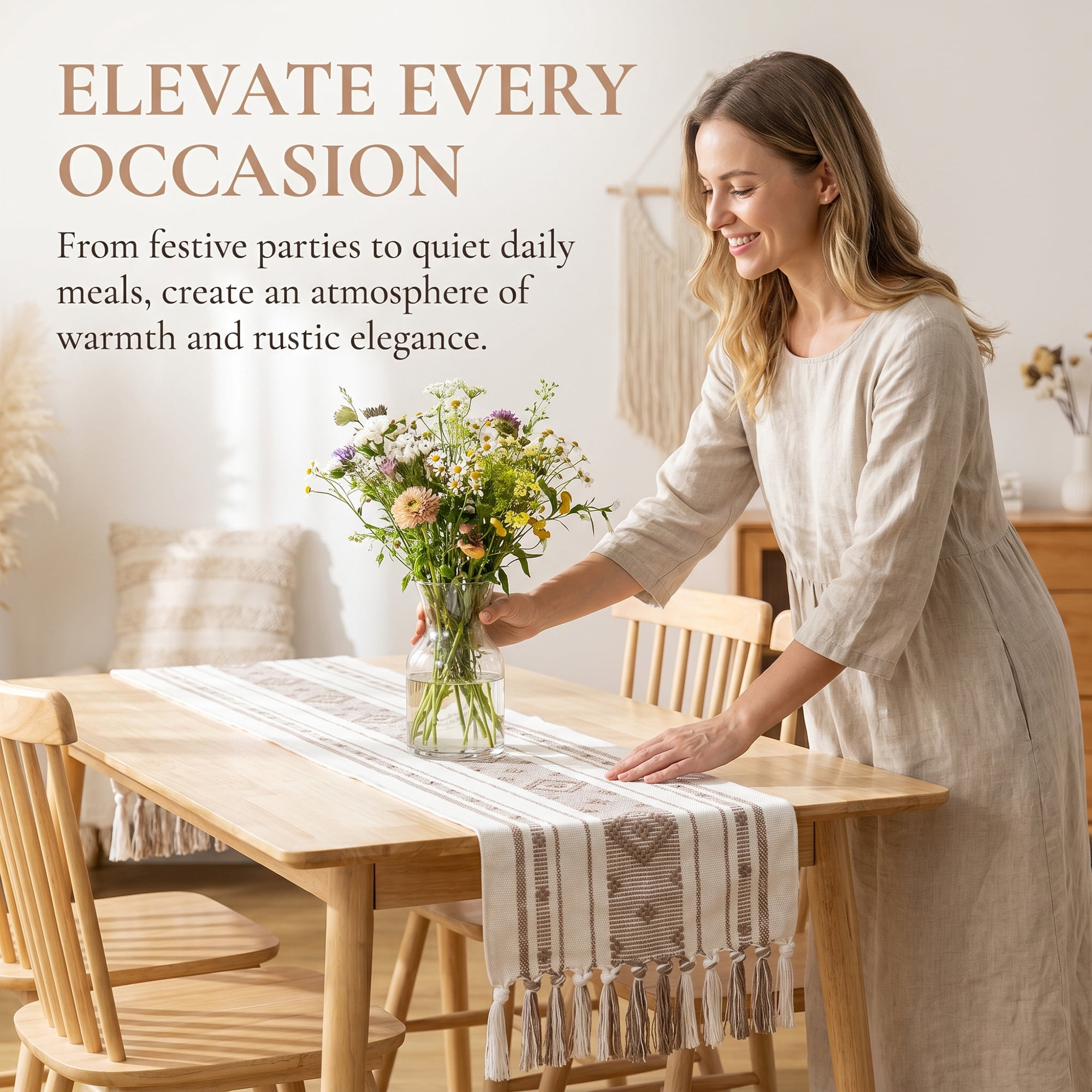 Unique Bargains Decorative Durable Washable Cotton Kitchen Runner Coffee 13.8" x 70.9"
