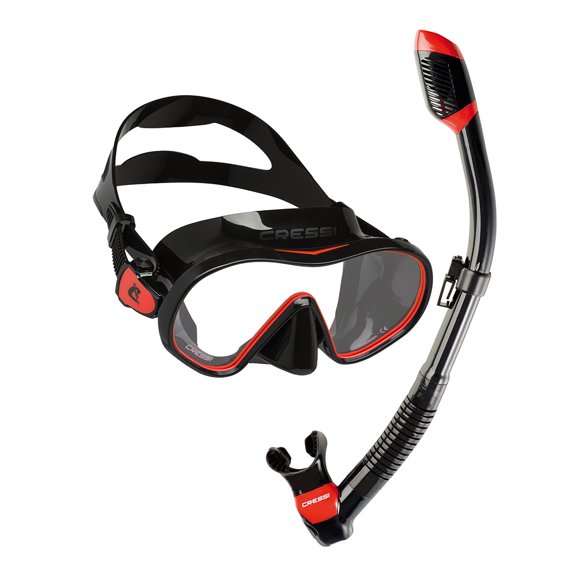 Combo Adulto Máscara & Tubo CRESSI  F-Dual & Supernova Dry Negro/Rojo
