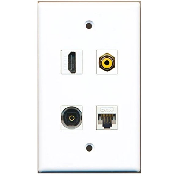 RiteAV - 1 Port HDMI 1 Port RCA Yellow 1 Port Toslink 1 Port Cat5e Ethernet White Wall Plate
