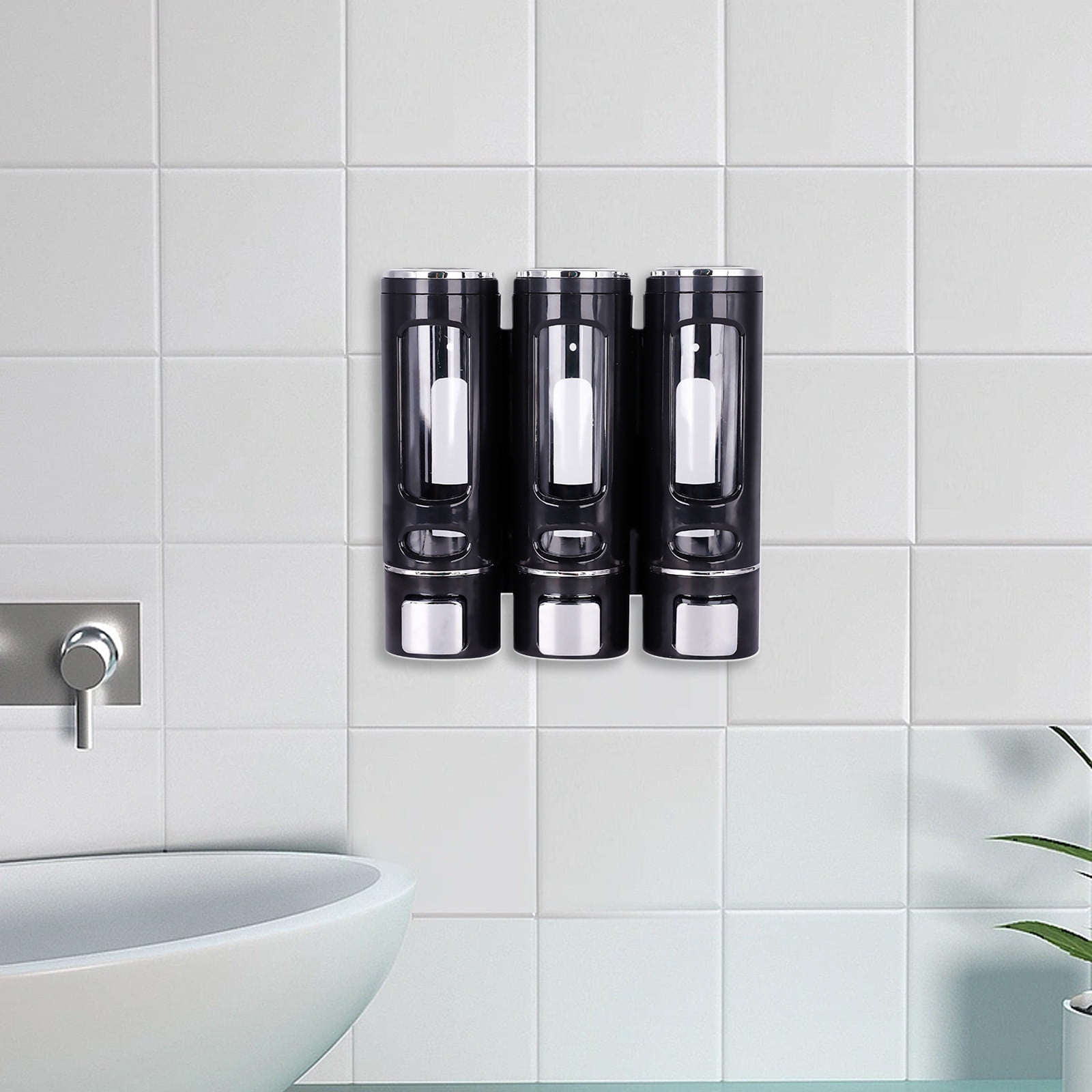 Shampoo and Conditioner Dispenser,Wall-Mounted Shower Shampoo Dispenser 3 Chamber No Drill Body Wash Soap Dispenser for Shower, Bathroom, Hotel