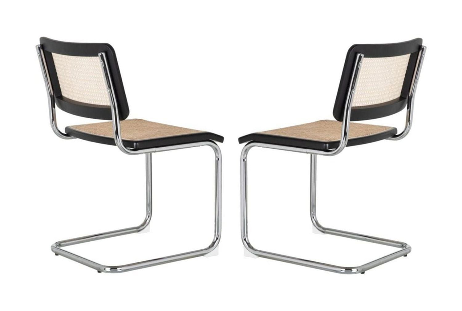 Buford Dining Chair in Black-Natural, Mid-Century Flare Dining Chair, Natural Cane Dining Chair - Set 2