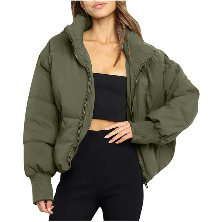 Womens Cropped Puffer Jacket Oversized Colorful Short Puffy Winter Coat 