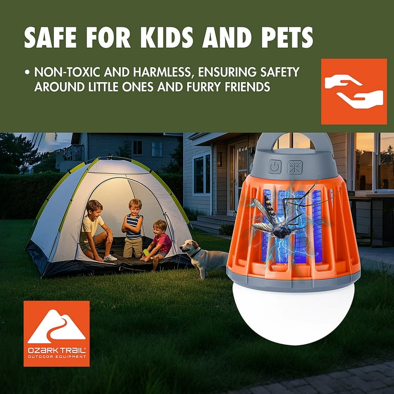 Ozark Trail Bug Zapper LED Lantern Rechargeable Battery Orange