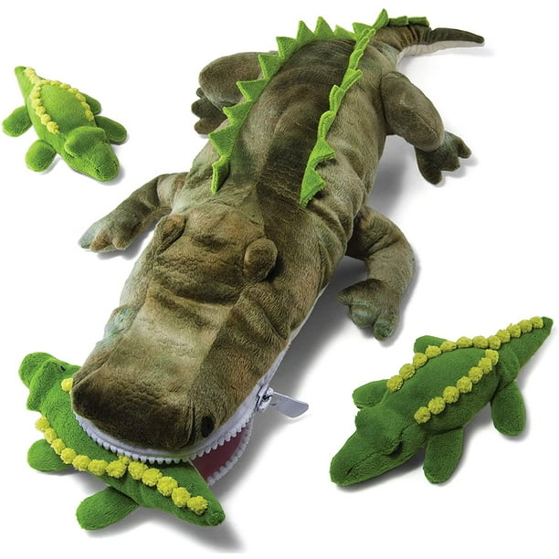 Prextex Plushlings Cocodrilo de peluche con pequeños cocodrilos