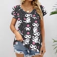 thumbnail image 2 of Kuromi And My Melody Womens Summer Tops Ruffle Short Sleeve Tunic Tops V Neck Loose Fit Flowy T-Shirts, 2 of 7
