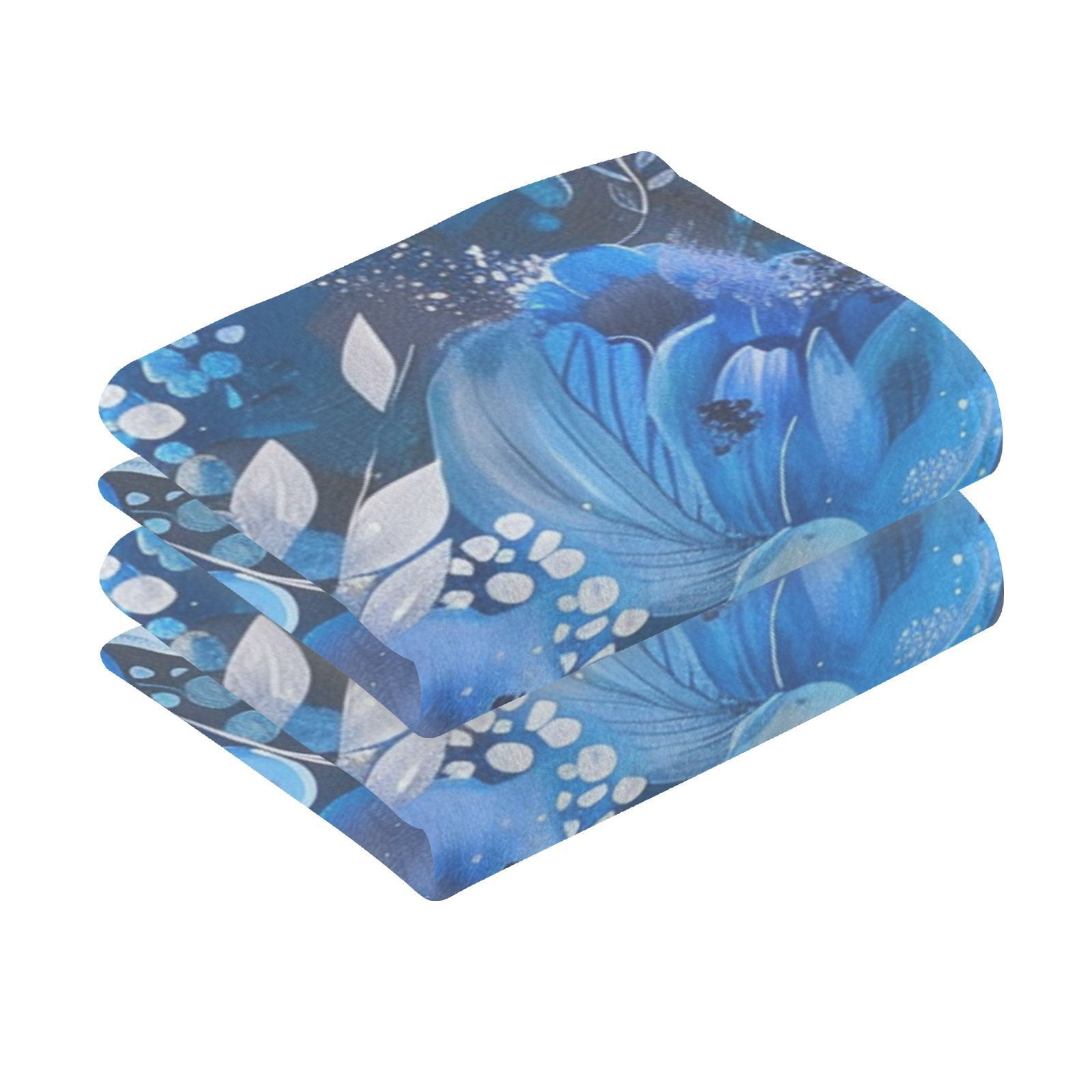 Blue Floral Flowers Hand Towels Cotton Bath Towels Large Face Towels Absorbent for Bathroom 2 Packs