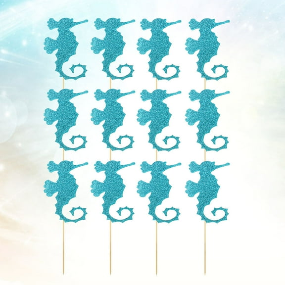 Masteelf SkyBlue Sea Horse Party Cake Toppers Paper Picks for Decoration Perfect for Halloween Carnival 12pcs