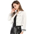 thumbnail image 1 of Chaqueta de mezclilla corta casual básica de manga larga con botones para mujer blanco L, 1 of 6