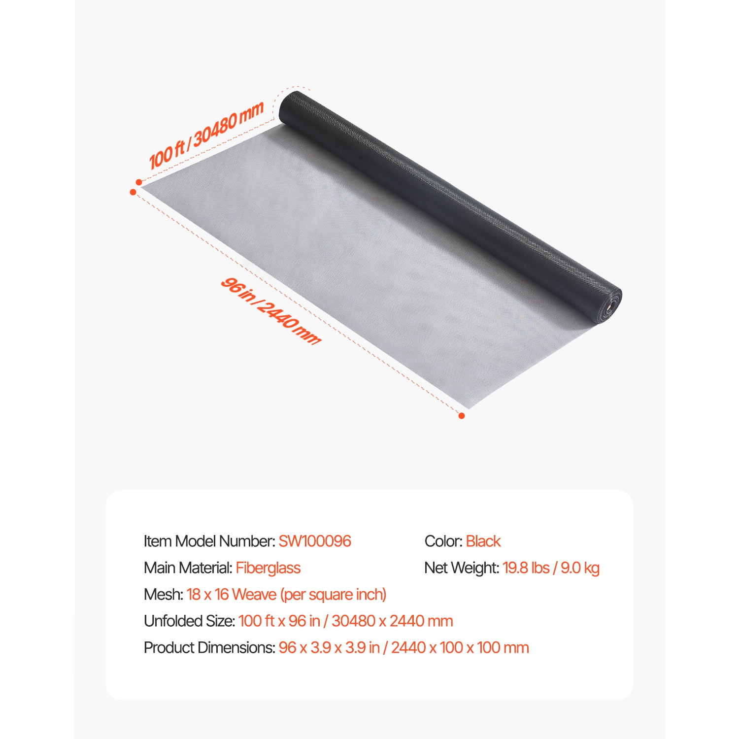 KFFKFF Replacement Window Screen, 100 ft x 96 in DIY Fiberglass Screen Mesh - Resilient, Cleanable & Simple to Set Up, Window Screen Fixing Kit for Patio Porch Door Windows