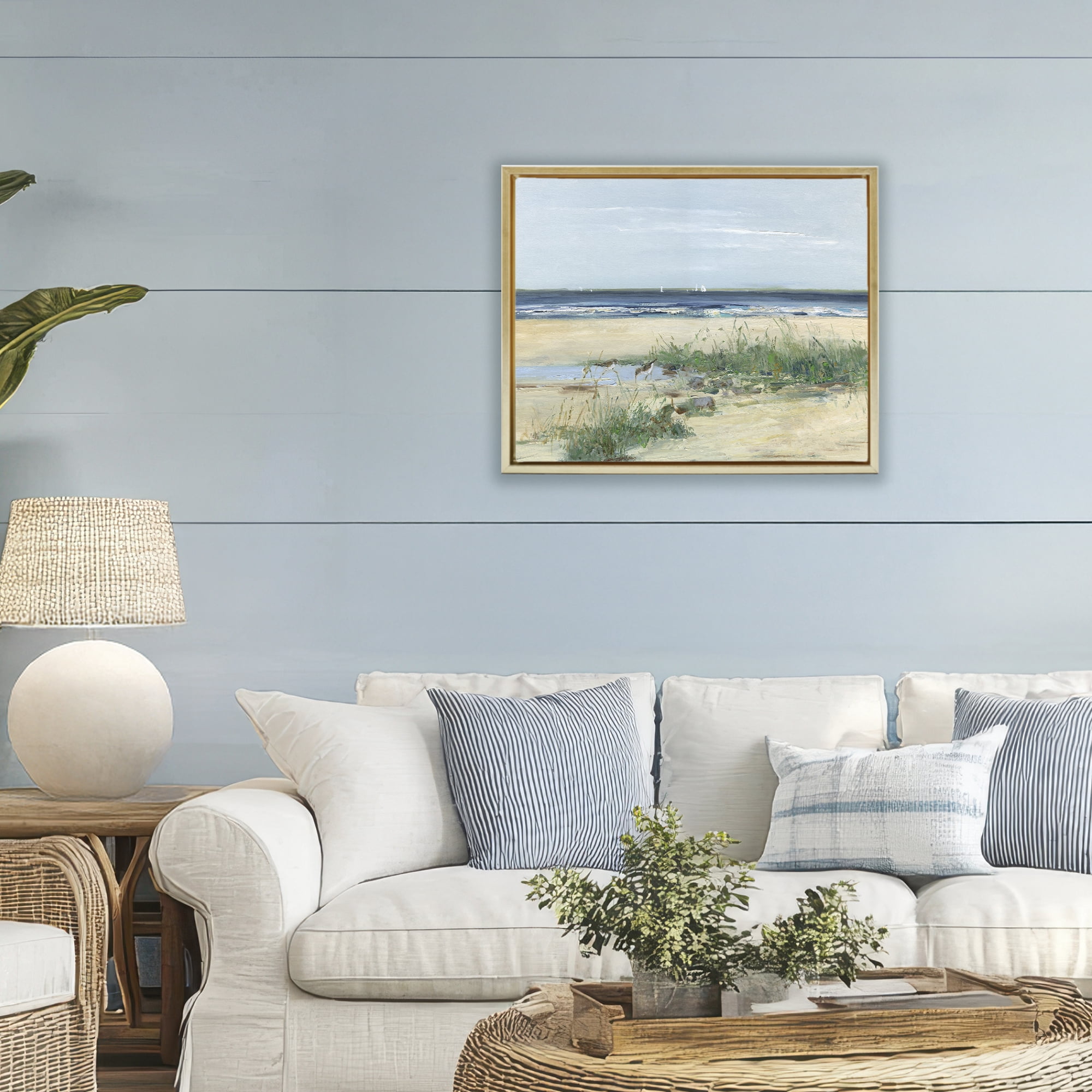 Stupell Industries Beach Marsh Sandpipers Gold Framed Floater Canvas Wall Art, design by Sally Swatland
