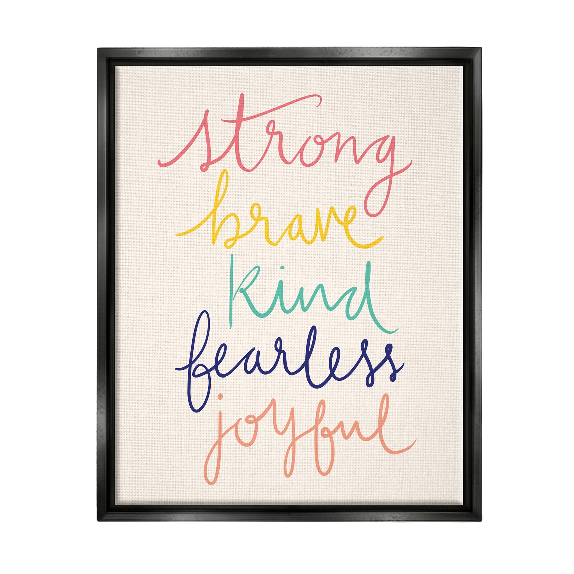Stupell Industries Fearless Motivational Words Phrase Rainbow Calligraphy List Graphic Art Luster Gray Floating Framed Canvas Print Wall Art, Design by Heather McLaughlin