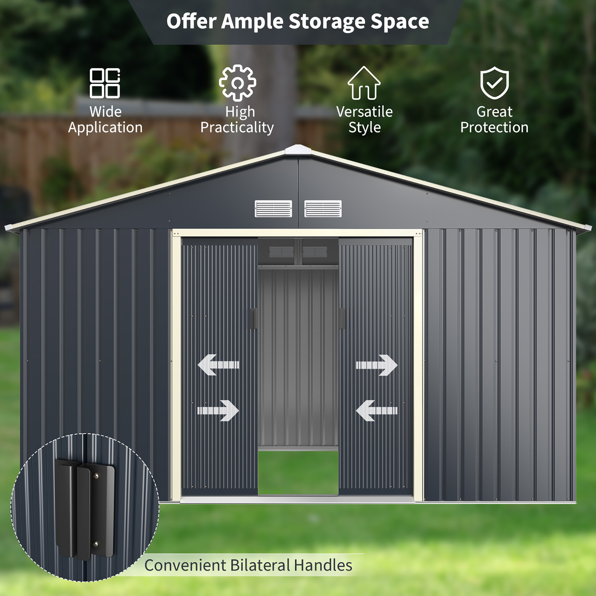 Costway Metal Storage Shed for Garden and Tools w/Sliding Double Lockable Doors