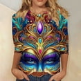 thumbnail image 6 of Ounisa 2025 Womens 3/4 Sleeve Tops Mardi Gras Costumes Fashion Round Neck Color Printed Blouse, 6 of 6