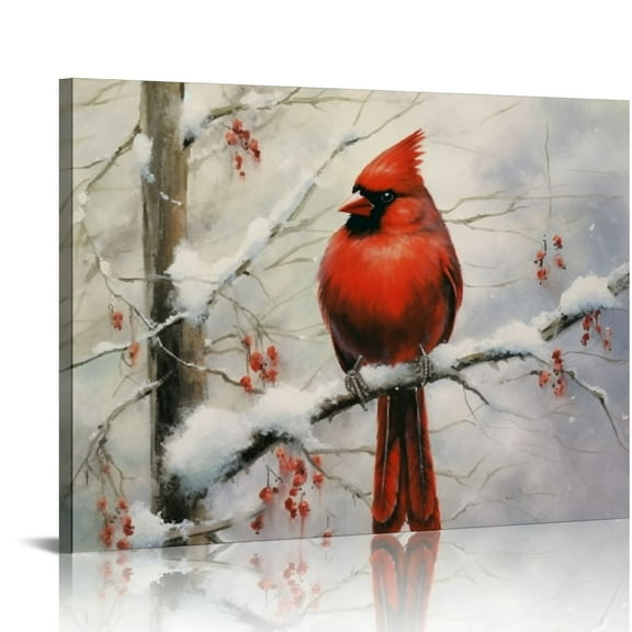 JEUXUS Wall Art Christmas Cardinal Canvas – Red Bird Pictures Artwork Print Painting Picture Ready to Hang…