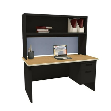 - Pronto PRNT2BKOKF1214 72 in. Single File Desk with Storage Shelf, Black & Oak - Basin