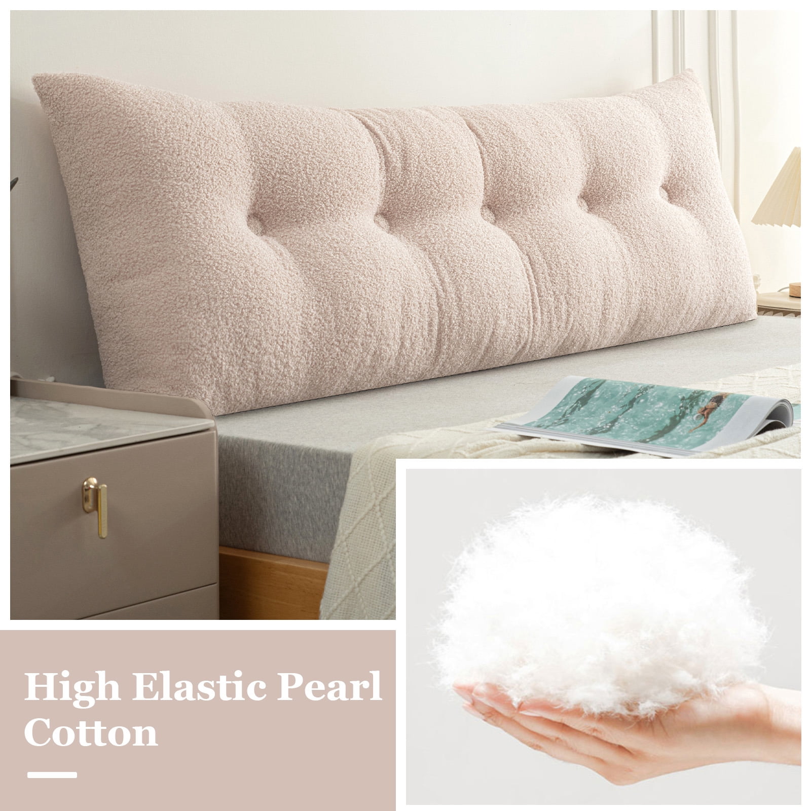 ANMINY Headboard Pillow, Teddy Velvet Fabric, Bed Rest Reading Pillow, Removable & Washable Cover, Daybed Wedge Pillow for Twin Beds