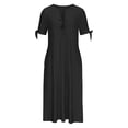 thumbnail image 4 of Nmnitkp Summer Dresses for Women Casual V Neck Short Sleeve Button Maxi Dress Solid Color Eyelet Oversize Womens Dresses for Daily Wear S-3XL, 4 of 6