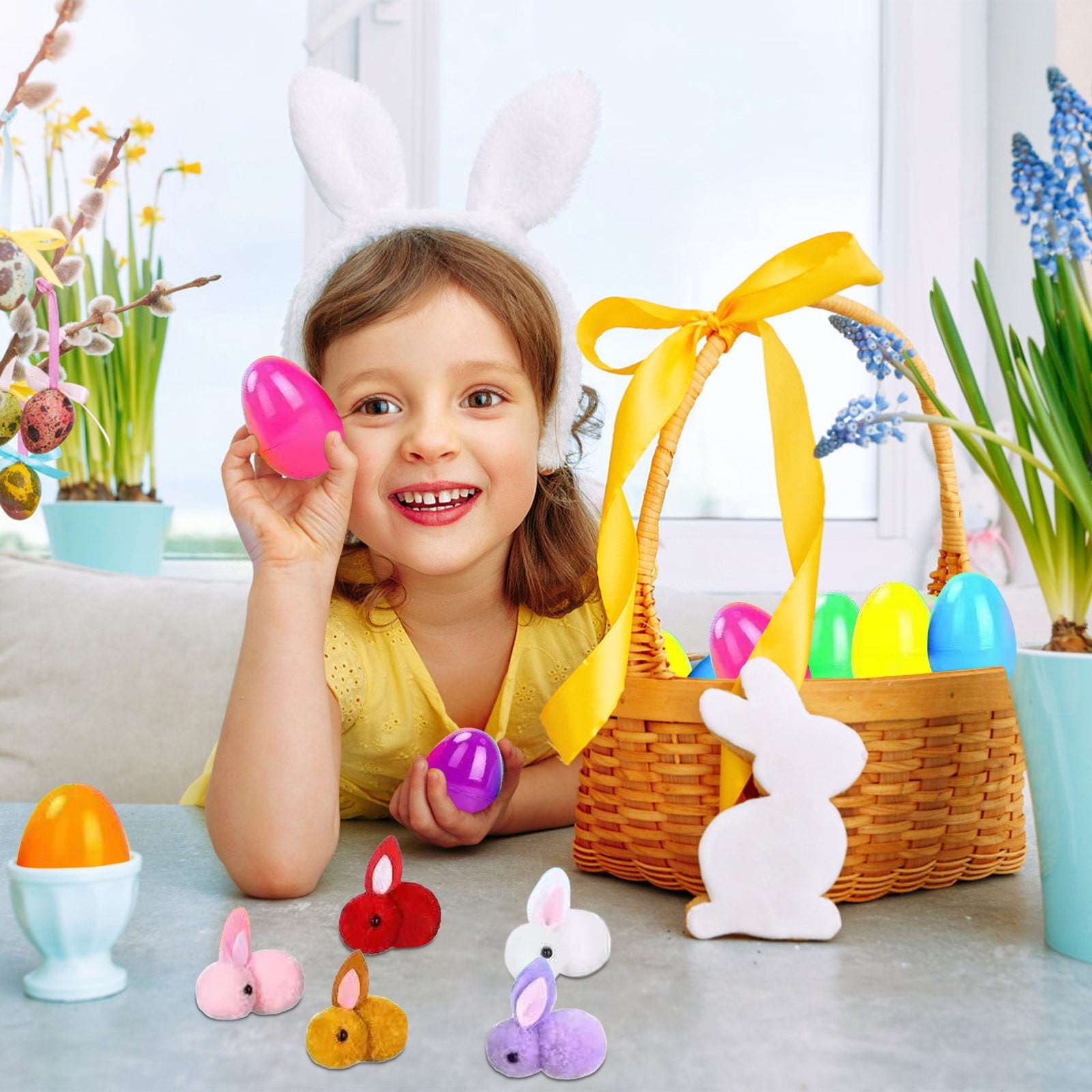 Easter Basket Stuffers with Bunny 12 Pack Easter Eggs Filled with Mini Plush Bunny Rabbit Toys Easter Stuffers for Easter Party Indoor Outdoor Hunt Games Decorations