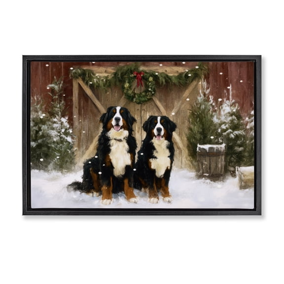 Stupell Industries Barnyard Bernese Mountain Dogs Black Framed Floater Canvas Wall Art, design by Tina LeCour
