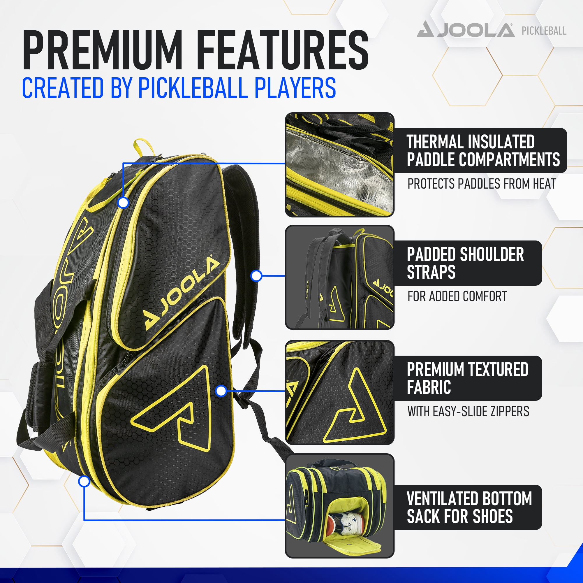 JOOLA Tour Elite Pro Pickleball Bag, Black/Yellow