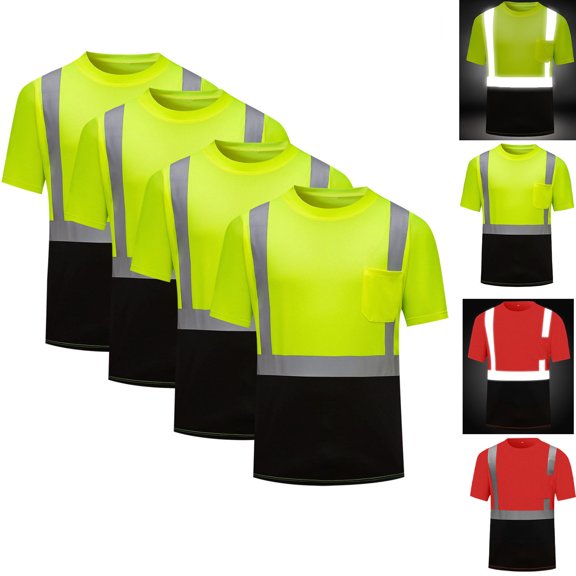 Men's 4PC Set Cotton Patchwork Crewneck Short Sleeve Pullover Casual Top Streetwear Summer Outfit | TOPLIU,Green L