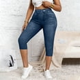 thumbnail image 5 of Women's Stretchy Capri Jeggings High Waisted Tummy Control Faux Denim Leggings Skinny Pull on Capris, 5 of 6