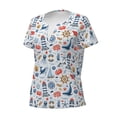 thumbnail image 2 of Goofa Watercolor Nautical Pattern Womens Deep V Neck Low Cut Tops Casual Summer Short Sleeve Ribbed Knit T-Shirts-XX-Large, 2 of 5