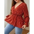 thumbnail image 3 of Blusa de talla grande para mujer Camisas informales acampanadas de manga larga a rayas CACAGOO Camiseta mujer, 3 of 7