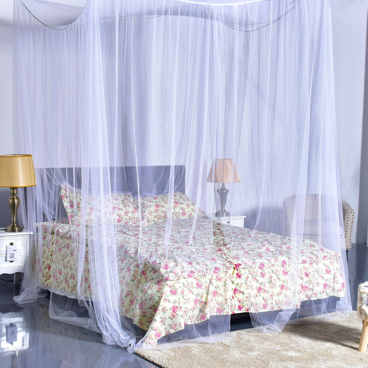 4 Corner Post Bed Canopy Mosquito Net Full Queen King Size Netting