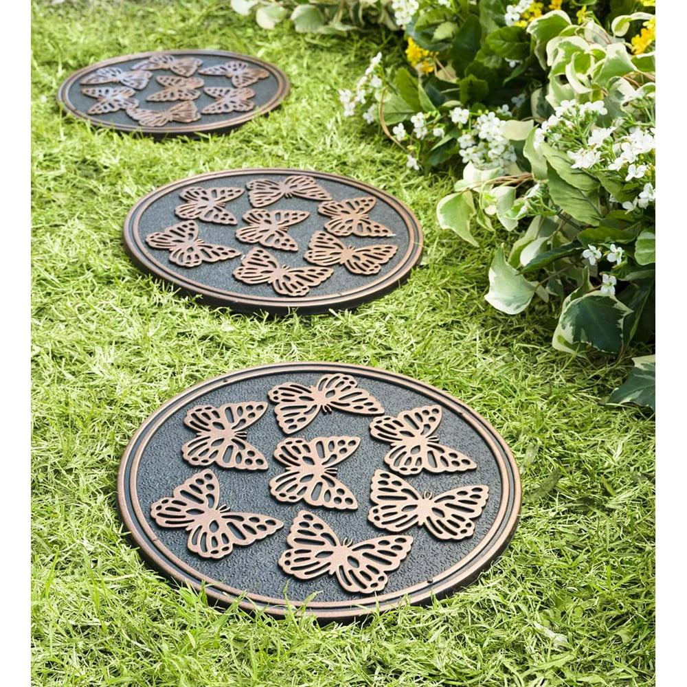 Recycled Rubber Garden Pathway Round Stepping Stones, Set of 3