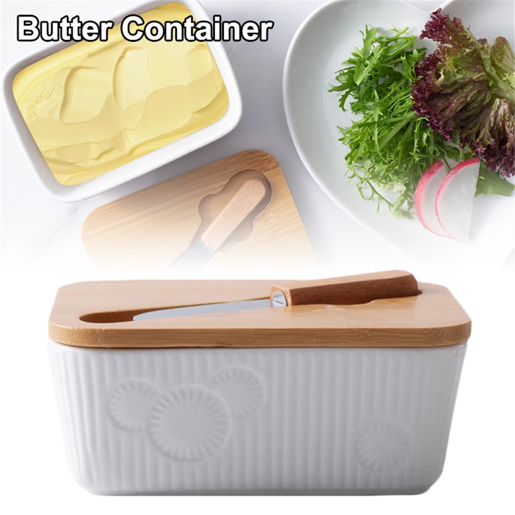 AIHOME Porcelain Butter Dish with Lid Cutter Airtight Large Butter