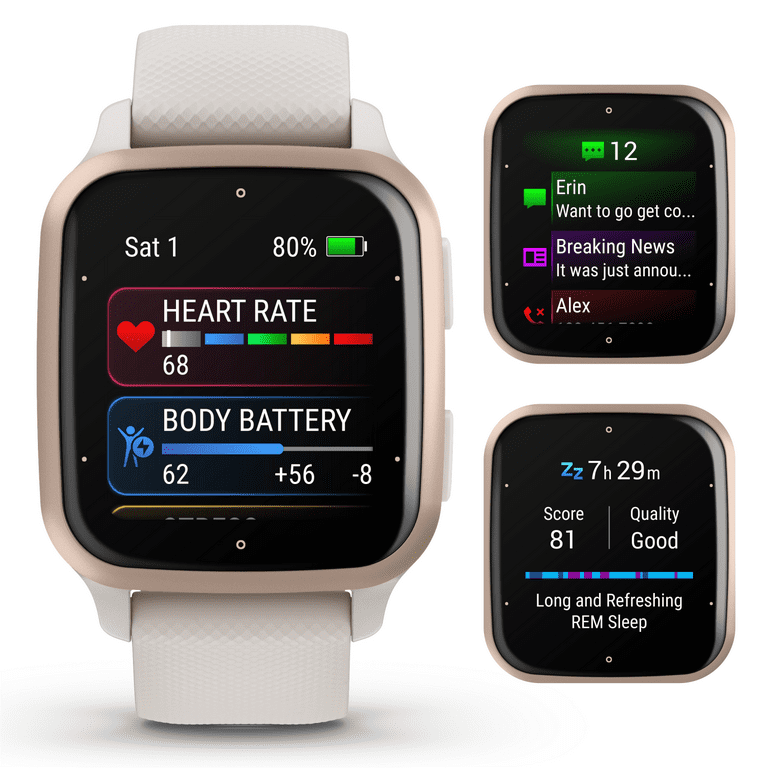  Garmin Venu Sq Music, GPS Smartwatch with Bright Touchscreen  Display, Features Music and Up To 6 Days of Battery Life, White and Slate :  Electronics