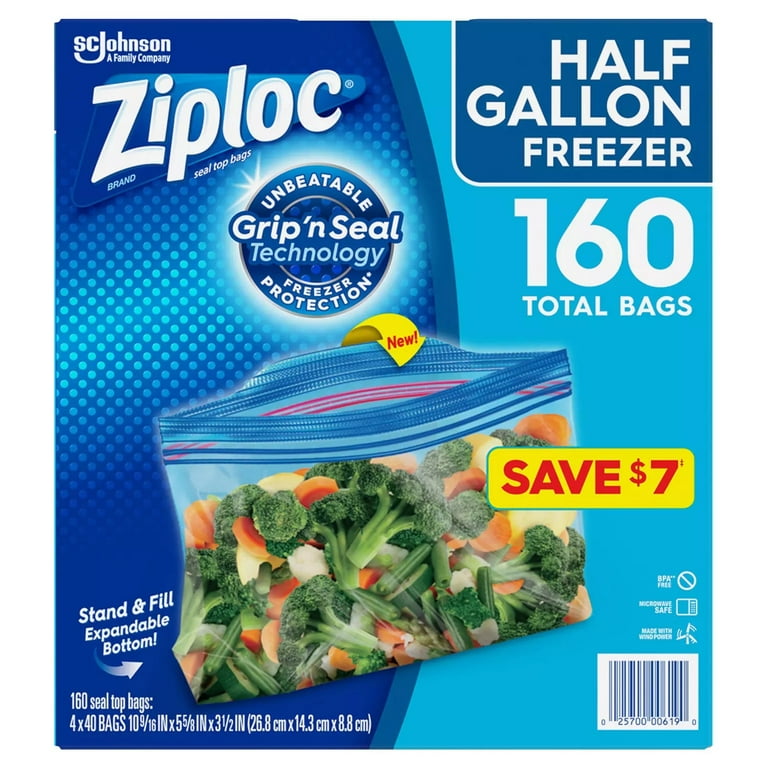 Ziploc Half Gallon Marinade Food Storage Bags for Meal Prep, Grip 'n Seal  Technology for Easier Grip, Open, and Close, 24 Count