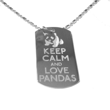 - Keep Calm and Love Pandas Panda Bear Logo Symbol - Military Dog Tag, Luggage Tag Metal Chain Necklace