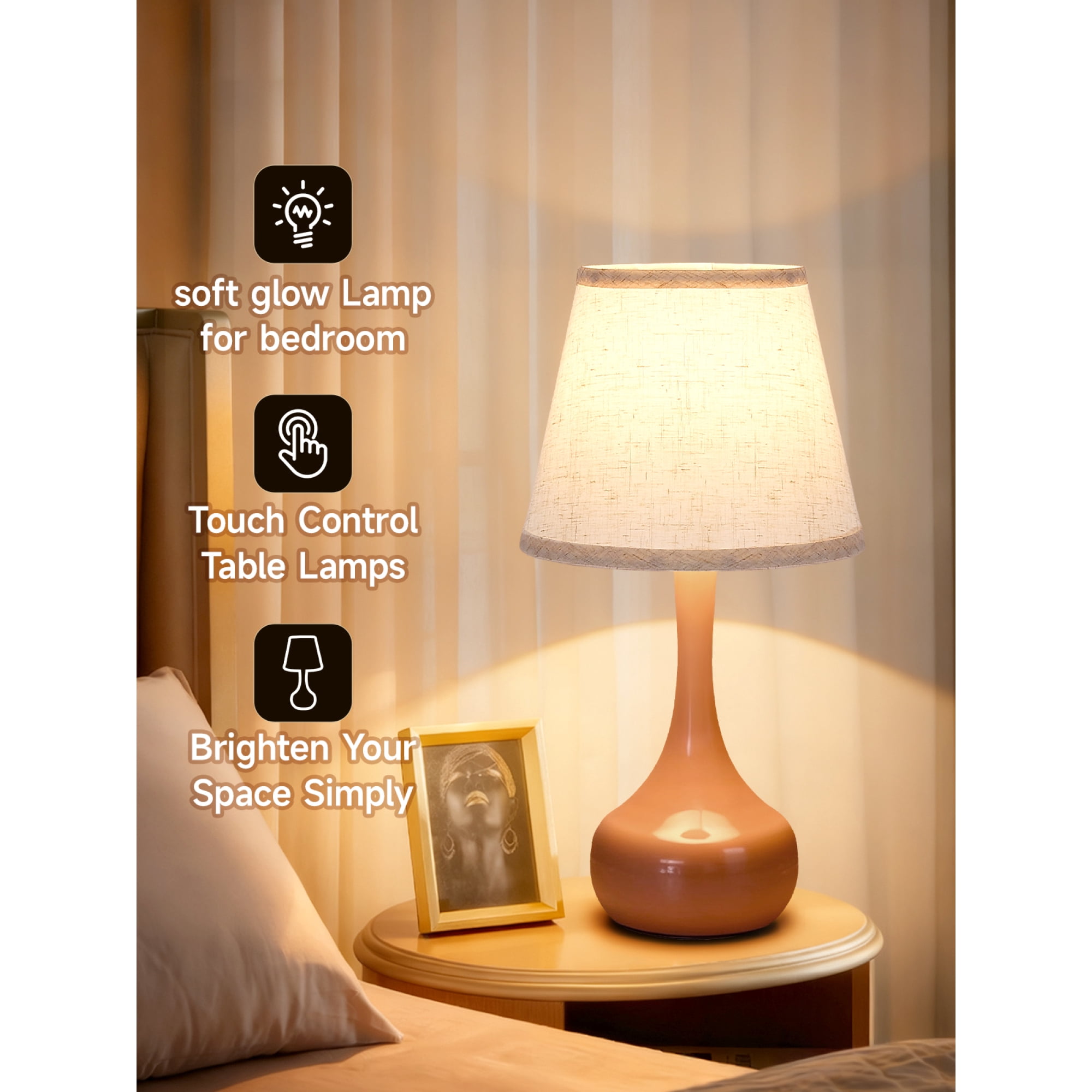 Leumius 3-Way Dimmable Set of 2 Small Bedside Lamps for Night Stands, Black LED Desk Lamps for Kids Room,Office,Living Room, End Table Pink
