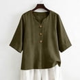 thumbnail image 7 of Leidass 3/4 Length Sleeve Womens Tops Cotton Linen V Neck T Shirts Summer Beach Casual Boho Three Quarter Sleeve Tops Army Green L, 7 of 7