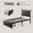 thumbnail image 2 of iPormis Twin Bed Frame with Storage Drawer, Metal Platform Bed with Charging Station, Upholstered Faux Leather Button Tufted Storage Headboard, No Box Spring Needed, Noise-Free, Easy Assembly, Black, 2 of 7