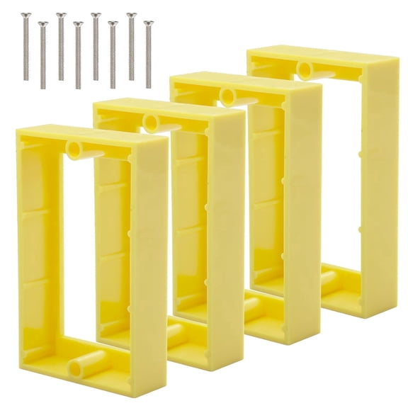 Single Gang Receptacle Outlet Box Extenders 3/4",Electric Outlet Extender Box with 8 Screws,Box Extender 1 Gang for Electric Box and Electric Outlet Switches, Yellow (Pack of 4)