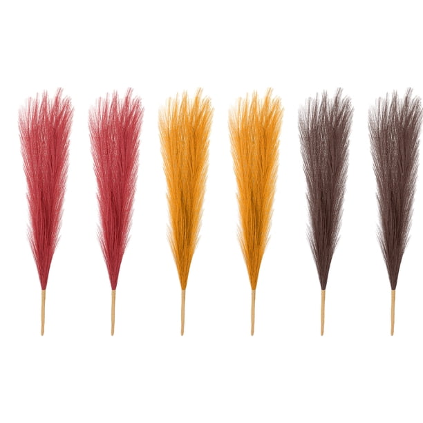 Uxcell Hierba de Pampa Falsa Decoración Boho para Decoración del Hogar Tallo Artificial Esponjoso Alto (Dorado/Rojo Vino/Marrón Oscuro)
