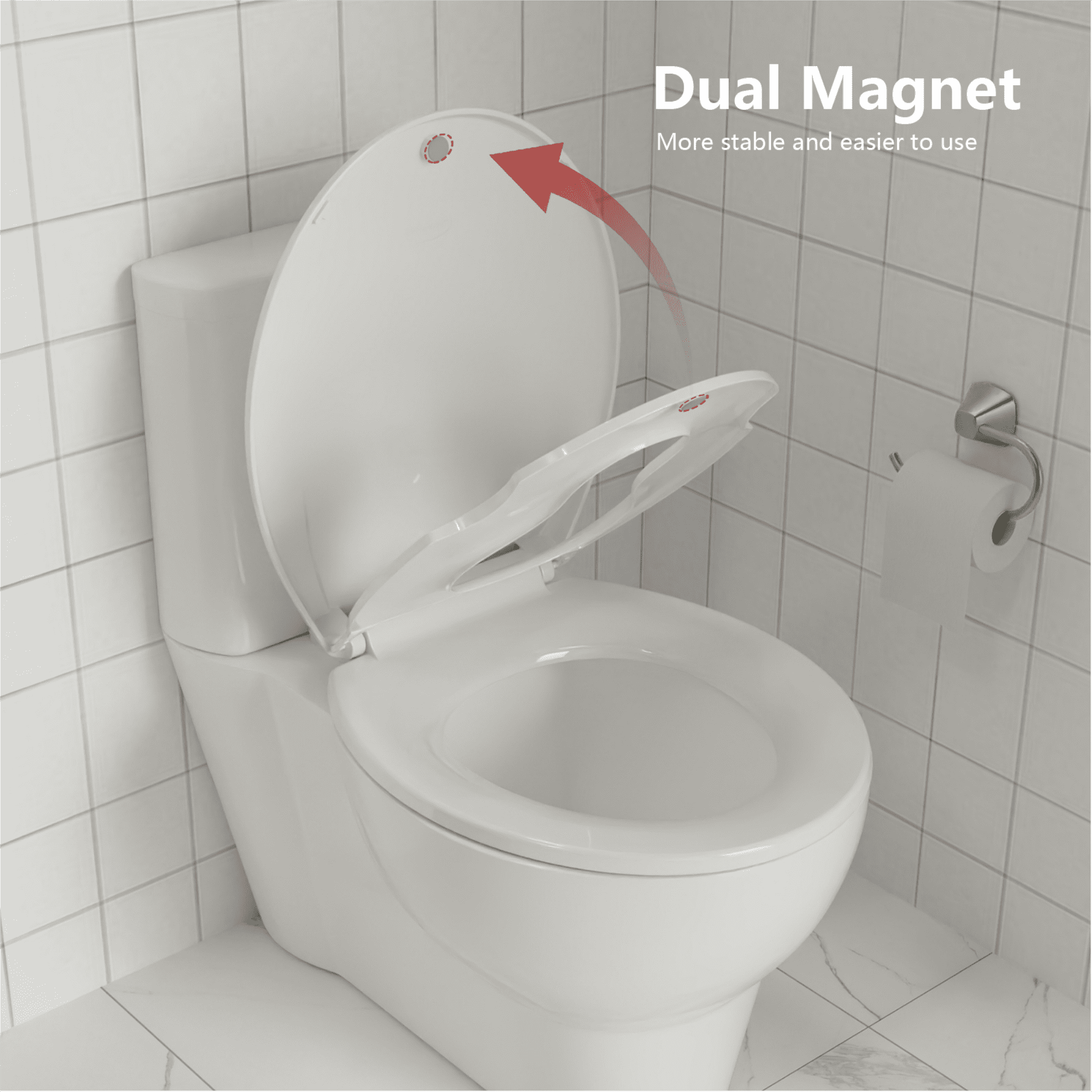 Slow-Close Elongated Toilet Seat with Built-in Potty Training Child Seat, Easy Installation & Cleaning, Stain-Resistant White PP Material for Family Use