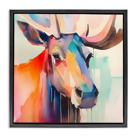 Stupell Industries Contemporary Modern Paint Drip Elk Black Floating Frame Canvas Art, 18 x 18, by Walker Noble