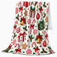 thumbnail image 2 of Festive Christmas decorative motif Cane Pattern, Festive Holiday Scene, Warm Flannel Blanket for Living Room and Reading Nook, Art Lovers Christmas Gift, Festive Home Decor, 2 of 9