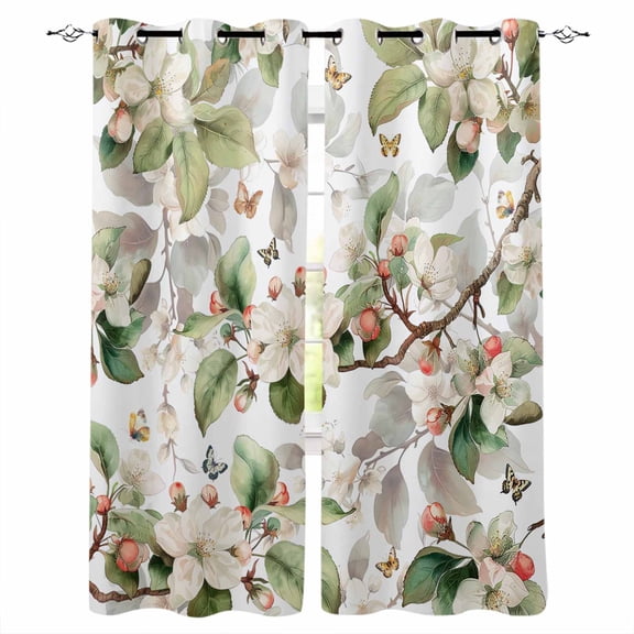 Spring Floral Blackout Curtains 84 Inches Long for Bedroom, Green Botanical Flowers Watercolor Thermal Insulated Room Darkening Black Out Window Curtain Panels Grommet Drapes for Living Room