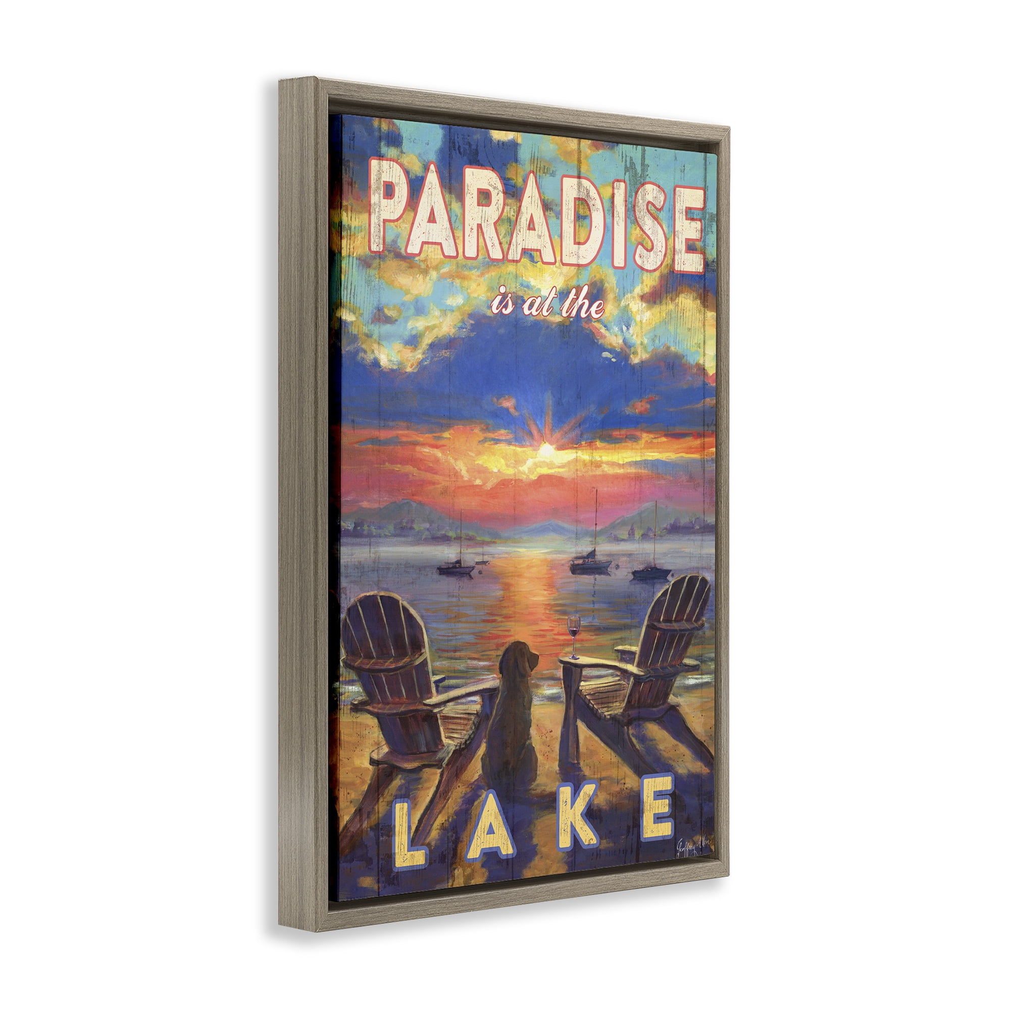 Stupell Industries Paradise At Lake Landscape Landscape & Nature Painting Brown Floater Framed Canvas Art Print Wall Art, 21 x 31