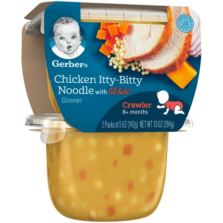 Gerber 3rd Foods Lil' Bits Chicken Itty-Bitty Noodle Dinner Baby Food, 5 oz Tubs, 2 Count (Pack of 6)