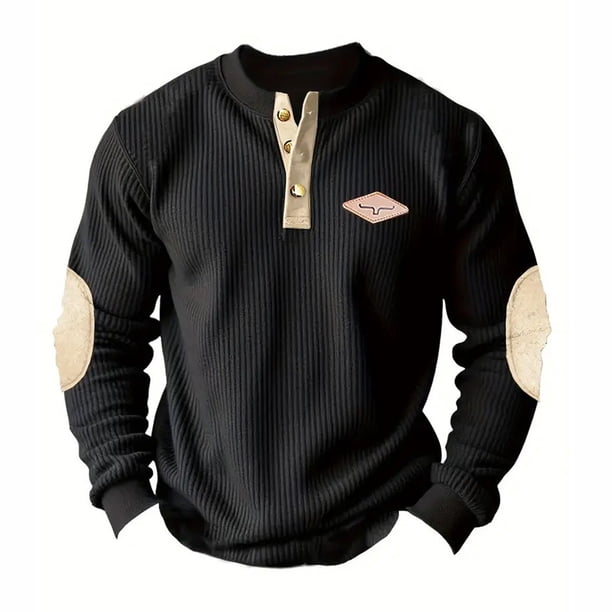 pstuiky camisas de manga larga para hombre, Sudadera con capucha de pana con cuello redondo, manga larga y botones en color block para hombre top de hombre s